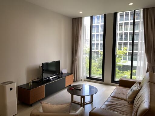 Modern living room with large windows