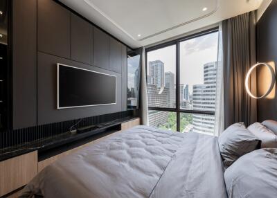 Modern bedroom with large window