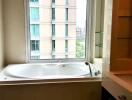 Bathroom with tub and window