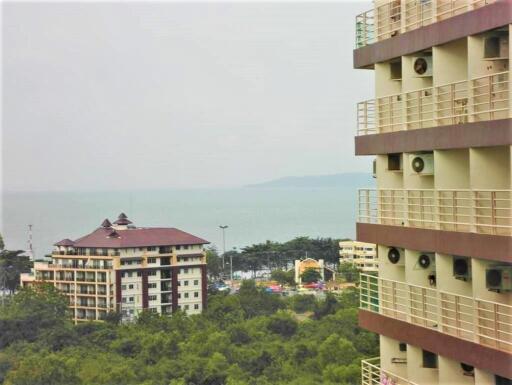 View of residential apartment buildings and surrounding greenery