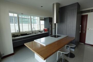 Modern kitchen with island and built-in appliances