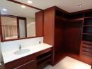 modern bathroom with wooden fixtures