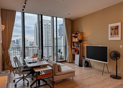 Modern living room with city view