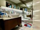 Modern bathroom with dual sinks and bright decor