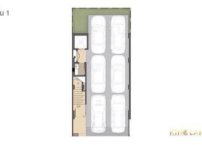 Parking area in a building layout with six parking spaces