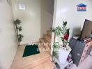 Main living area with staircase and decorative plants