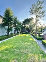 Spacious garden area with well-maintained lawn and trees