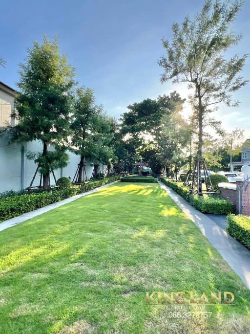 Spacious garden area with well-maintained lawn and trees