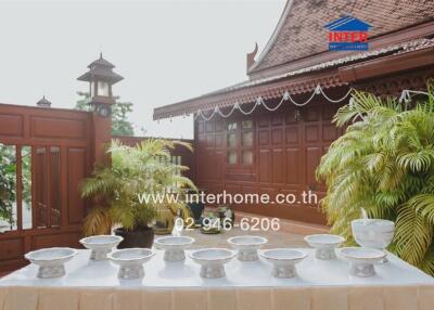 traditional outdoor space with ornamental bowls