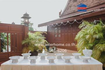 traditional outdoor space with ornamental bowls