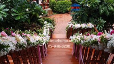 Beautifully decorated garden pathway with flowers