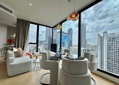 Modern living room with city view