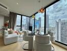 Modern living room with city view