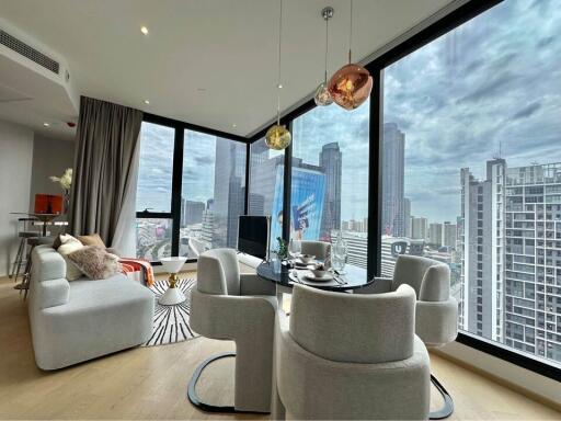 Modern living room with city view