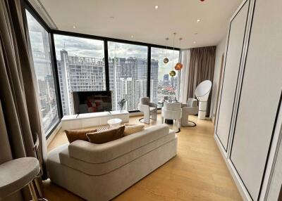 Modern living room with city view