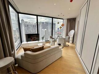 Modern living room with city view