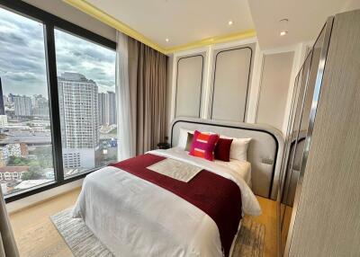 Modern bedroom with city view