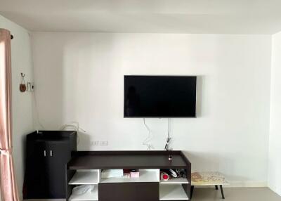 Living room with a mounted flat-screen TV