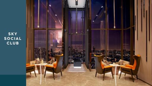 Luxurious Sky Social Club Lounge with a night city view