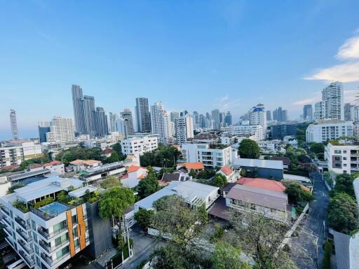 City skyline view with residential and commercial buildings