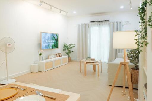 Modern living room with light furniture and decor