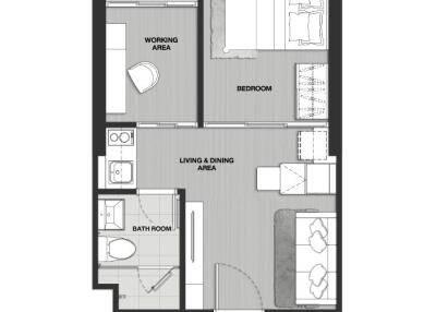 Floor plan of a one-bedroom apartment with 31 square meters area