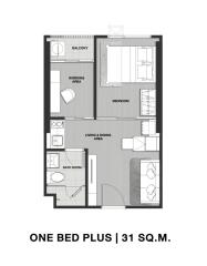 Floor plan of a one-bedroom apartment with 31 square meters area