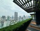 City skyline view from a high-rise building balcony