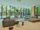 Spacious modern living room with large windows