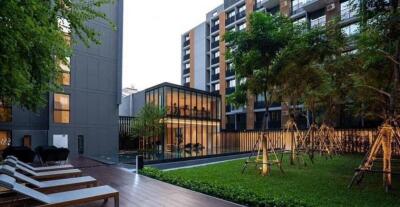 Modern apartment building with green courtyard