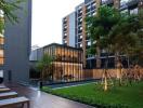 Modern apartment building with green courtyard