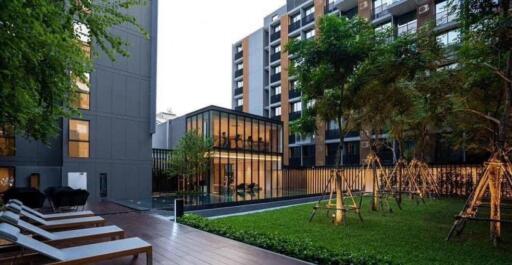 Modern apartment building with green courtyard