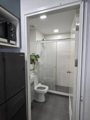 Modern bathroom with shower and toilet