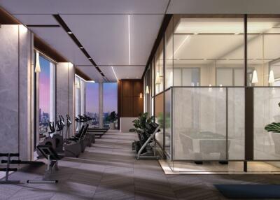 Luxurious fitness center with city view