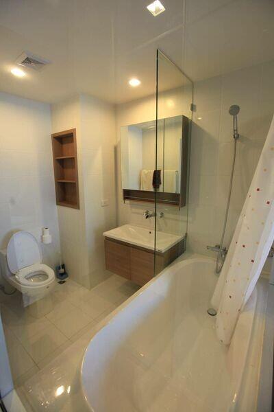 Modern bathroom with bathtub and shower