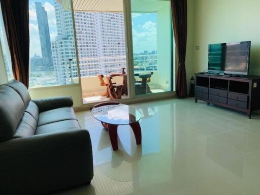 Spacious living room with balcony view