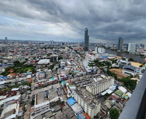 Aerial view of the city with a mix of residential and commercial buildings