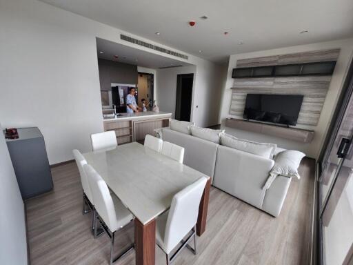 Modern living room and kitchen with dining area