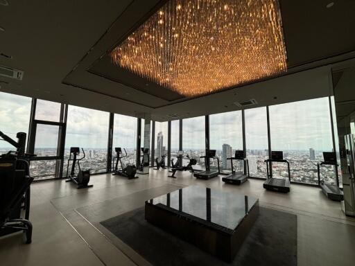 Modern gym with panoramic city view