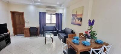 Modern living room with dining area