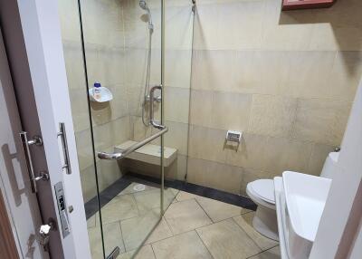 Modern bathroom with glass shower enclosure