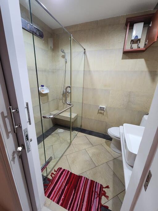 Modern bathroom with glass shower enclosure