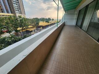 Spacious balcony with city view