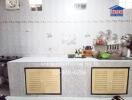 kitchen with wall-mounted cabinets and cooking utensils