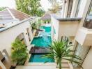 Outdoor area with pool and modern style architecture