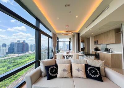 Modern living room with city view