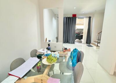 Modern dining room with glass table