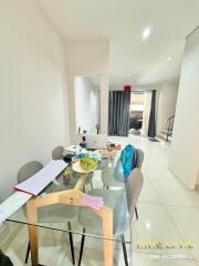 Modern dining room with glass table