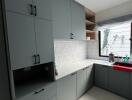 Modern kitchen with grey cabinets