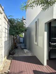 Outdoor area with deck and tree